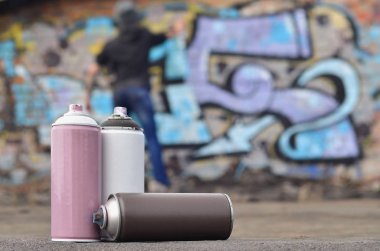Bir fotoğraf boya belirli bir sayının üzerinde büyük grafiti çizim genç adam çizer duvar boşlukla çerçevede kutular. Duvar grafiti çizim Modern Sanat