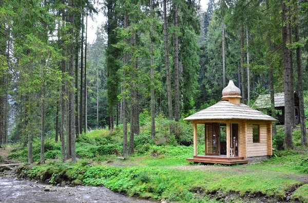 Pequeña Casa Natural Que Está Construida Madera Edificio Encuentra Bosque — Foto de Stock