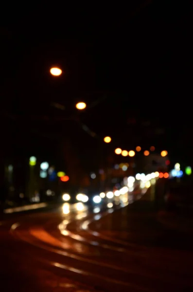 Blurred Night Scene Traffic Roadway Defocused Image Cars Traveling Luminous — Stock Photo, Image