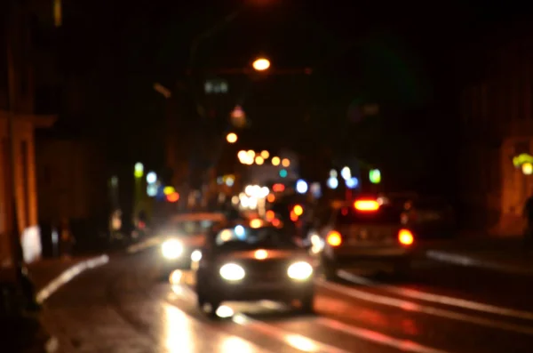 Blurred Night Scene Traffic Roadway Defocused Image Cars Traveling Luminous — Stock Photo, Image