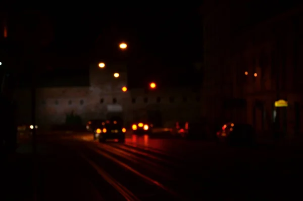 Cena Noturna Turva Trânsito Estrada Imagem Desfocada Carros Que Viajam — Fotografia de Stock