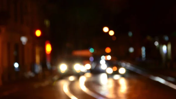 Escena Nocturna Borrosa Tráfico Carretera Imagen Desenfocada Coches Que Viajan —  Fotos de Stock