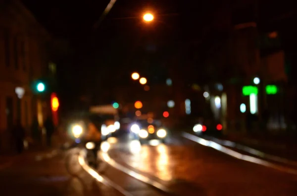 Scena Notturna Offuscata Traffico Sulla Strada Immagine Sfocata Auto Che — Foto Stock