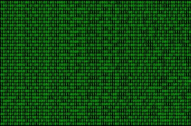 Görüntü bulanık bir ikili kod siyah bir zemin üzerine yeşil sayılar kümesinden oluşur