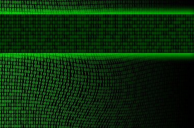 Siyah bir zemin üzerine yeşil rakamlar bir dizi oluşan bozuk ve bozuk bir ikili kod görüntüsünü. Kopya alanı