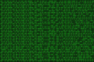 Siyah bir zemin üzerine yeşil rakamlar bir dizi ikili kod görüntüsünü oluşan