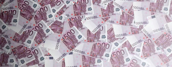 Money Background Consisting Purple Five Hundred Euro Bills Spread Screen — Stock Photo, Image