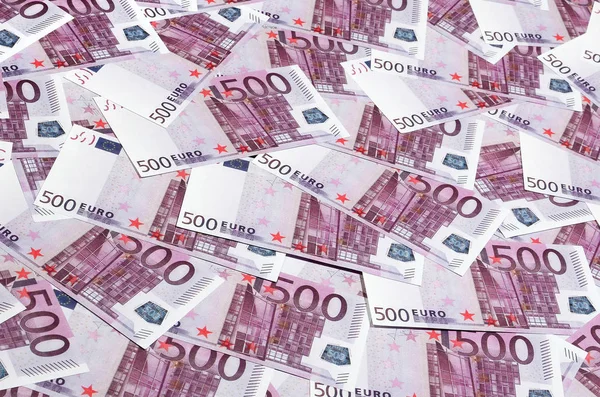 Fundo Dinheiro Consistindo Roxo Quinhentas Notas Euro Espalhadas Pela Tela — Fotografia de Stock