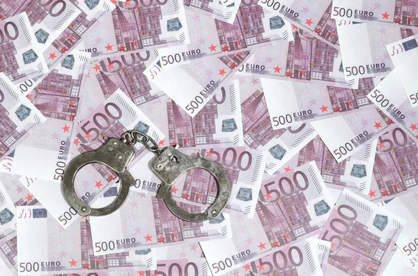 Menottes Sur Fond 500 Euros Criminalité Financière Argent Sale Concept — Photo
