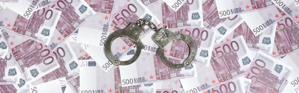 Handcuffs Five Hundred Euros Background Financial Crime Dirty Money Corruption — Stock Photo, Image