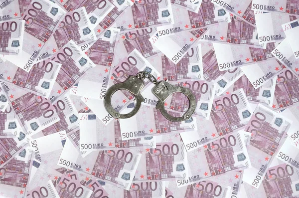 Menottes Sur Fond 500 Euros Criminalité Financière Argent Sale Concept — Photo