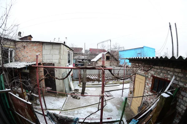 Foto Panorámica Del Antiguo Patio Ucraniano Con Una Casa Granero —  Fotos de Stock