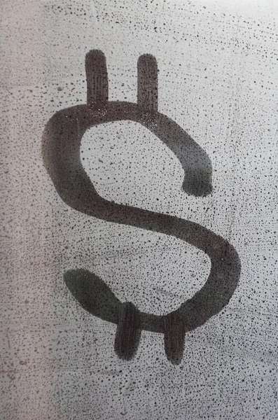 Σύμβολο Του Δολαρίου Στην Εθνικη Κομψη Ιδρωμένο Ποτήρι Αφηρημένα Φόντο — Φωτογραφία Αρχείου