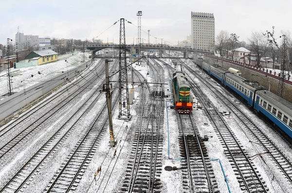 Paisagem Kharkiv Com Trilhos Ferroviários Perto Estação Ferroviária Sul Fisheye — Fotografia de Stock