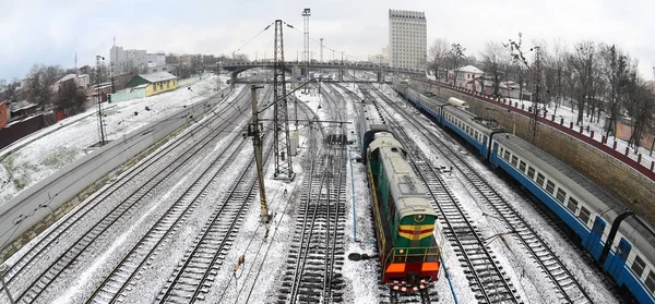 Paisagem Kharkiv Com Trilhos Ferroviários Perto Estação Ferroviária Sul Fisheye — Fotografia de Stock