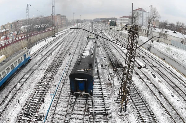 Paisagem Kharkiv Com Trilhos Ferroviários Perto Estação Ferroviária Sul Fisheye — Fotografia de Stock