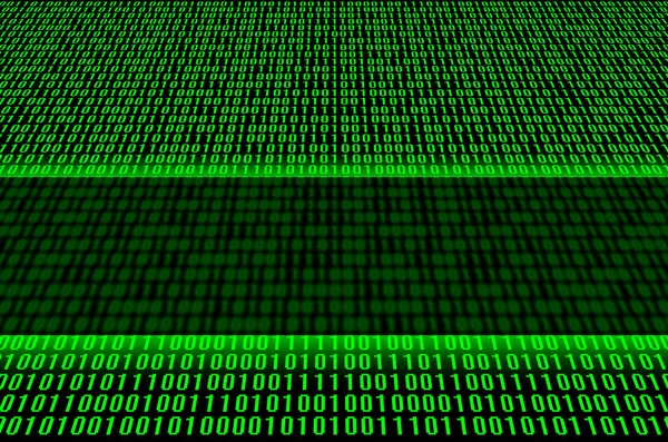 An image of a binary code made up of a set of green digits on a black background. Copy space
