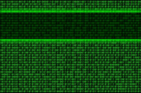 An image of a binary code made up of a set of green digits on a black background. Copy space