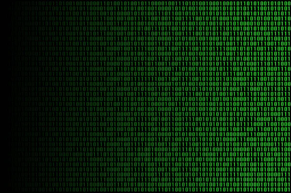 An image of a binary code made up of a set of green digits on a black background