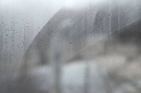 Vensterglas Met Condensaat Stoom Zware Regen Patroon Achtergrond Afbeelding — Stockfoto
