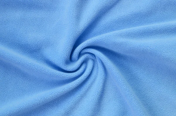 Szőrös Kék Gyapjú Szövet Takaró Háttérben Fény Kék Plüss Puha — Stock Fotó