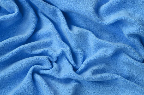 Szőrös Kék Gyapjú Szövet Takaró Háttérben Fény Kék Plüss Puha — Stock Fotó