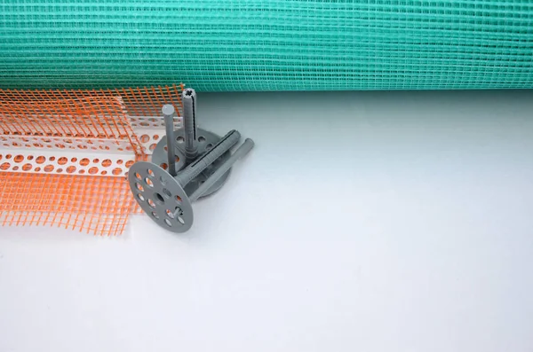 Een Set Bouw Items Voor Isolatie Van Muren Plastic Stokjes — Stockfoto
