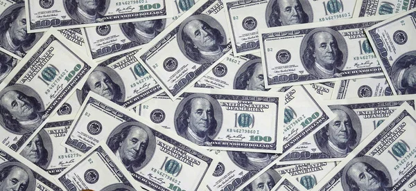 Pile One Hundred Banknotes President Portraits Cash Hundred Dollar Bills — Stock Photo, Image