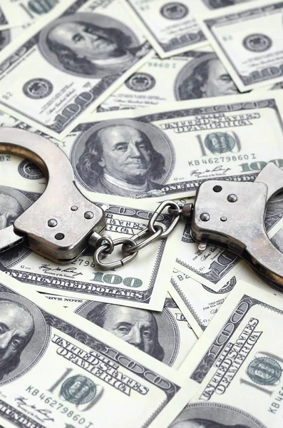 Politie Handboeien Lie Alot Dollarbiljetten Het Concept Van Illegaal Bezit — Stockfoto