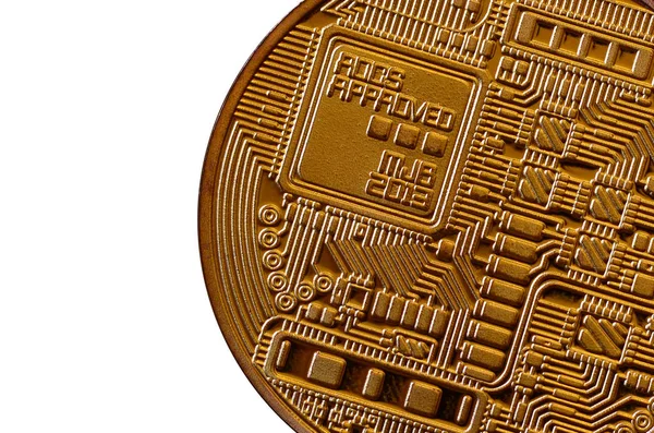 Bitcoin. Physical bit coin. Digital currency. Cryptocurrency mining concept. Golden coin with bitcoin symbols isolated on white background
