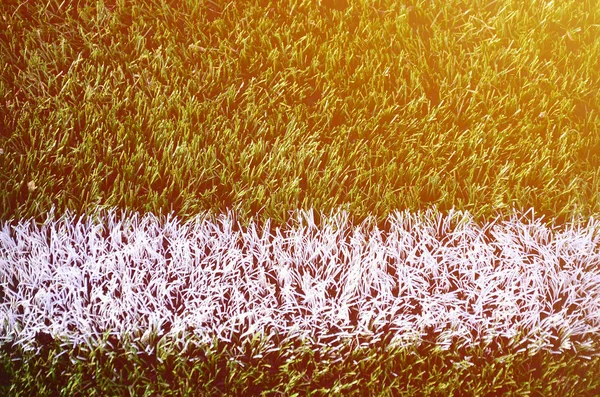 White Stripe Bright Green Artificial Grass Soccer Field — Stock Photo, Image