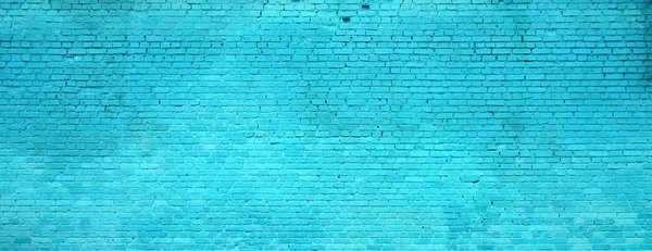 Texture Mur Briques Nombreuses Rangées Briques Peintes Couleur Cyan — Photo
