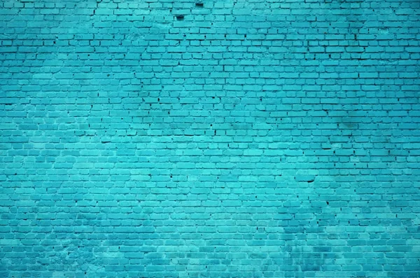 Tekstura Ceglanego Muru Wiele Wierszy Cegieł Malowane Kolorze Cyjan — Zdjęcie stockowe