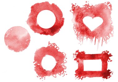 Arka plan resmini soyut suluboya o formu rasgele şekiller kırmızı renk lekeleri