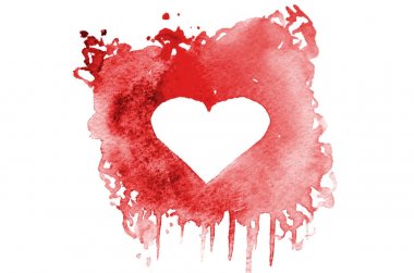 Arka plan görüntüsü ile bir kalp şeklinde metin için yer kırmızı renk rastgele bir şekli oluşturan soyut suluboya noktalar