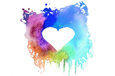 Arka plan görüntüsü farklı renkleri bir kalp şeklinde metin için yer ile rastgele bir şekli oluşturan soyut suluboya noktalar