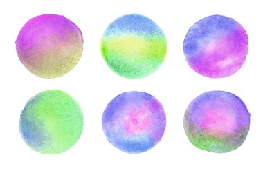 Arka plan görüntüsü farklı renkteki yuvarlak bir şekli oluşturan soyut suluboya noktalar