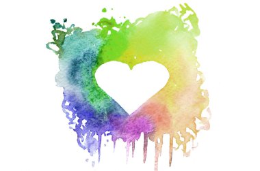 Arka plan görüntüsü farklı renkleri bir kalp şeklinde metin için yer ile rastgele bir şekli oluşturan soyut suluboya noktalar