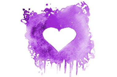 Arka plan resmi bir kalp şeklinde metin için yer ile mor renk rastgele bir şekli oluşturan soyut suluboya noktalar