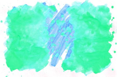 Renkli mavi yeşil turkuaz suluboya ıslak fırça boya sıvı arka plan duvar kağıdı için kartı. Aquarelle parlak renk soyut el çekilmiş kağıt doku zemin canlı öğesi web, baskı için