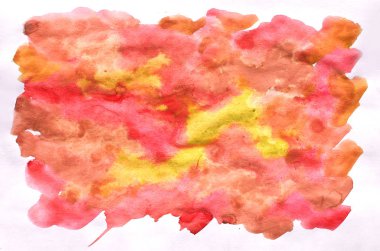 Renkli sarı, turuncu ve kırmızı sulu boya ıslak fırça boya sıvı arka plan duvar kağıdı için. Aquarelle parlak renk soyut el çekilmiş kağıt doku zemin canlı öğesi web, baskı için