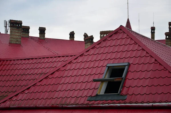 Fragment Metal Roof Restored Old Multi Storey Building Lviv Ukraine — Stock Photo, Image