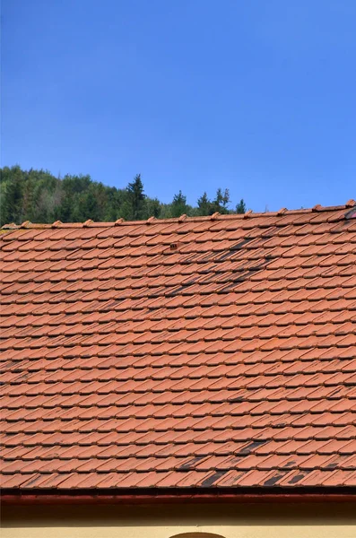 Das Dach Dieses Quadratischen Keramikziegels Ist Rot Die Alte Art — Stockfoto