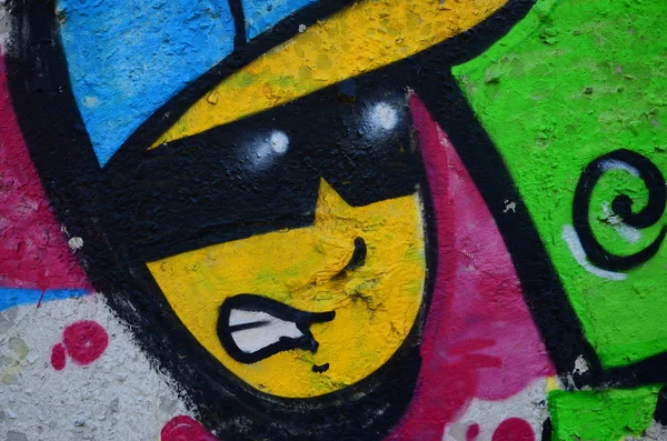 Texture of a fragment of the wall with graffiti painting, which is depicted on it. An image of a piece of graffiti drawing as a photo on street art and graffiti culture topics