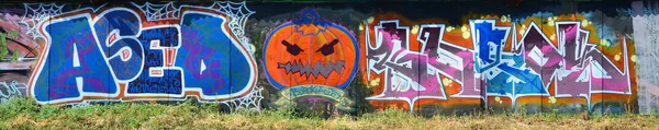 Old Wall Painted Color Graffiti Drawing Aerosol Paints Picture Evil — Stock Photo, Image