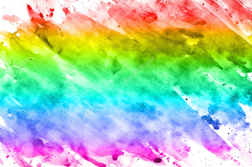 Abstract watercolor background of multi-colored ink stains of all spectral colors. Background image made with watercolors in a rainbow color solution