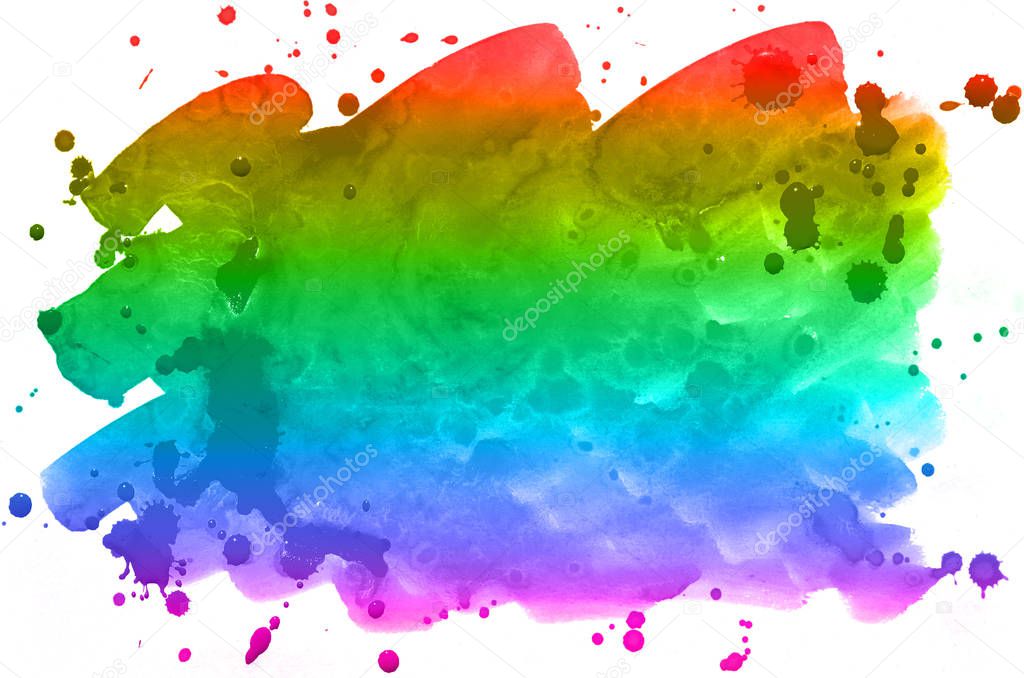 Abstract watercolor background of multi-colored ink stains of all spectral colors. Background image made with watercolors in a rainbow color solution
