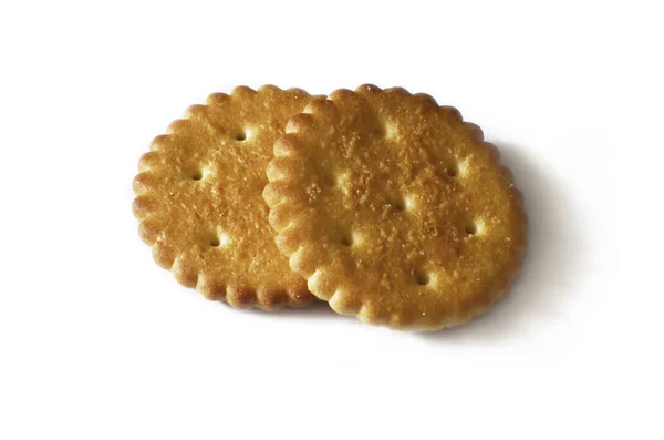 Klasické Kulaté Zlaté Žluté Solené Cracker Izolovaných Bílém Pozadí — Stock fotografie