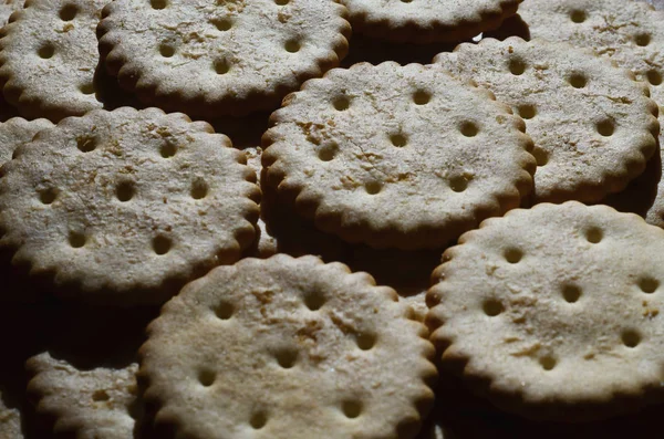 Primer Plano Galletas Saladas Imagen Fondo Galleta Salada Clásica Sobre — Foto de Stock