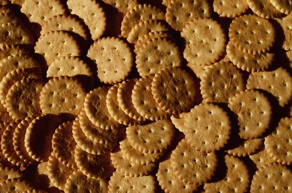 Closeup Salted Crackers Background Image Classic Salty Cracker Brown Wooden — Stock Photo, Image